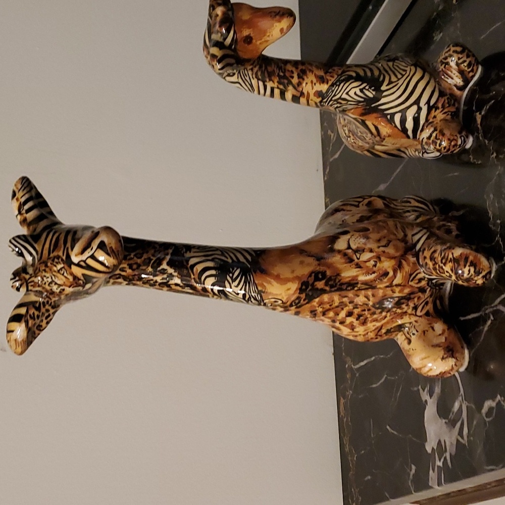Set La Vie Ceramic Giraffe Mother & Baby Patchwork 1980’s Figurines